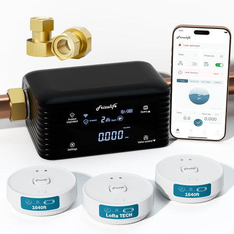 Frizzlife Smart Water Monitor & Automatic Shutoff System with 3 Leak Sensors,  LPG365-3S