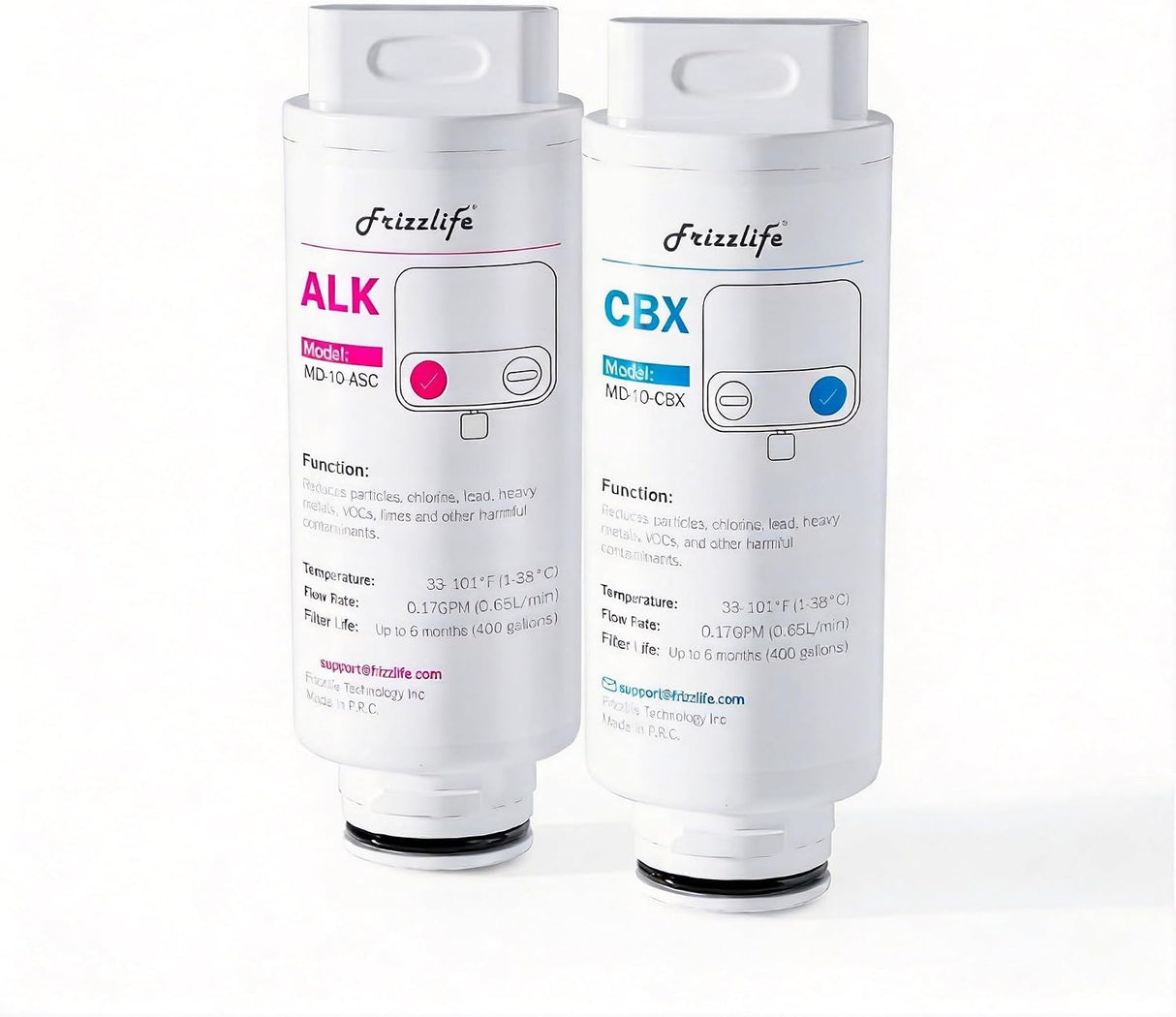 Frizzlife MD40-CBX + ALK Electric Water Filter Pitcher Replacement for MD40, 2 pcs Filter