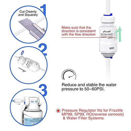 Frizzlife Water Filter Pressure Regulator Protection Valve For Reverse Osmosis & Water Filter System, 60PSI, 1/4” Quick Connect Push Fit, PRV01