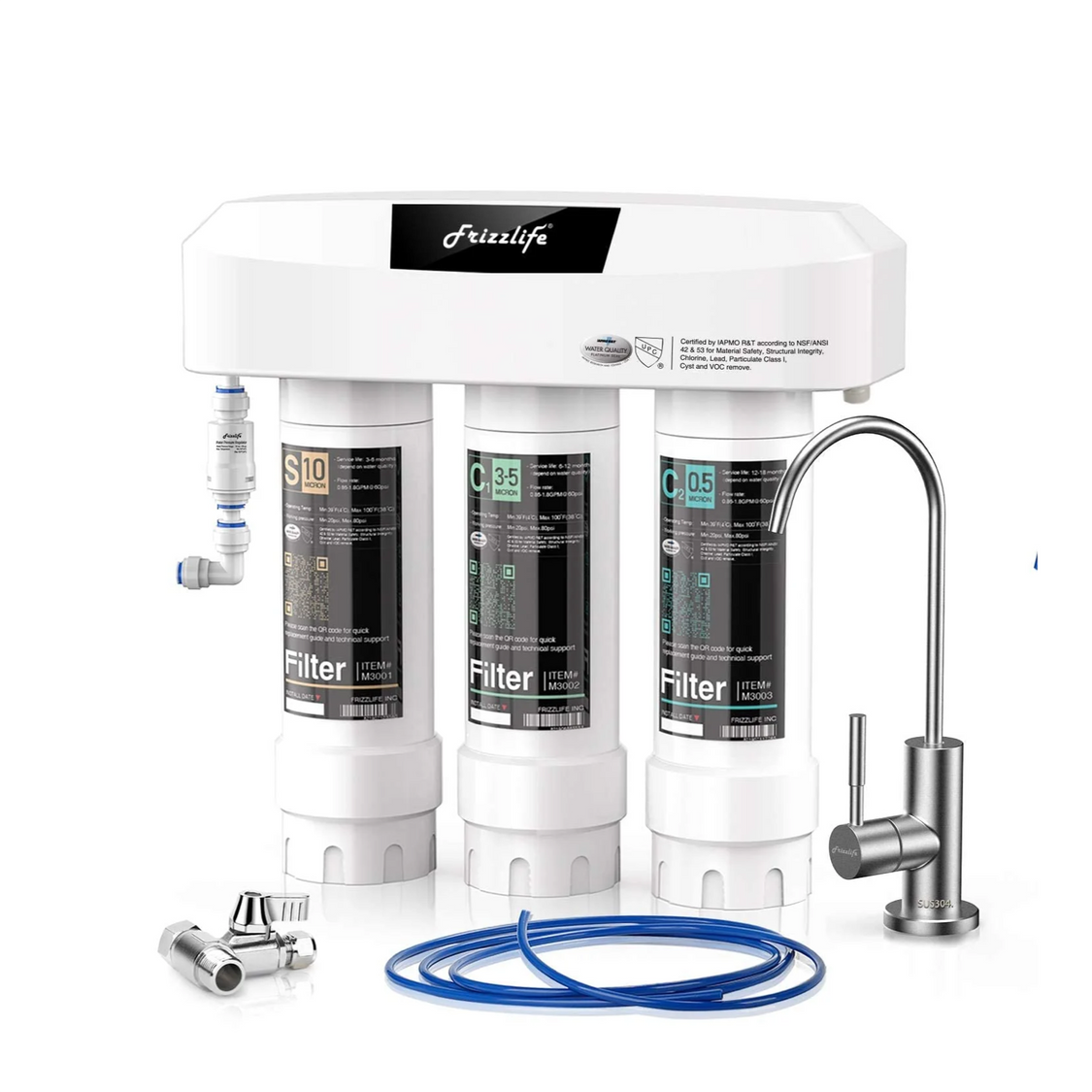 Frizzlife SP99-NEW under-sink water filter system with dedicated faucet