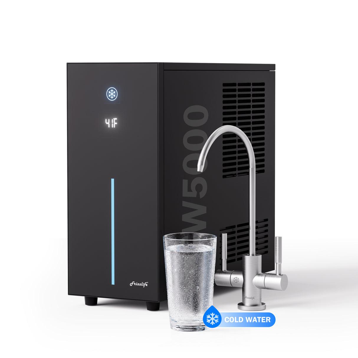 Frizzlife Universal Under Sink Chiller Cooling System for Water Filters | Cold & Room-temp Outlets Faucet, Compatible with Reverse Osmosis System & Under Sink Filter, 1/4” & 3/8” Quick Connect Set-Up