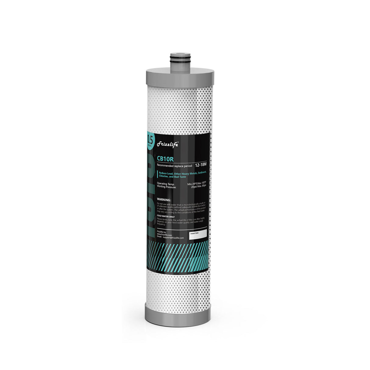 Cartucho de filtro de repuesto Frizzlife CB10R para filtros de agua debajo del fregadero DW10, DW10F, TW10, TW10F