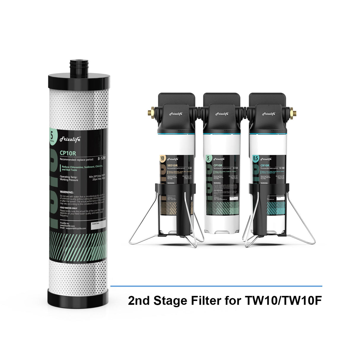 Cartucho de filtro de repuesto Frizzlife CP10R (2.ª etapa) para filtro de agua debajo del fregadero TW10