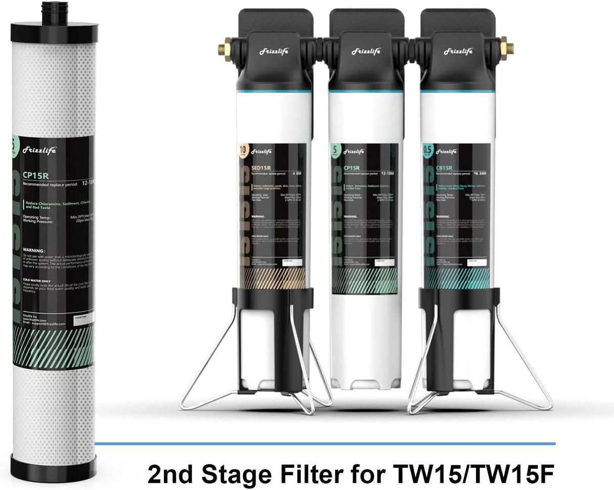 Frizzlife CP15R (2e étage) Cartouche filtrante de rechange pour filtre à eau sous évier TW15
