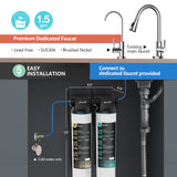 Frizzlife DW15F Système de filtre à eau sous évier avec robinet en nickel brossé, éléments certifiés NSF/ANSI 53 et 42