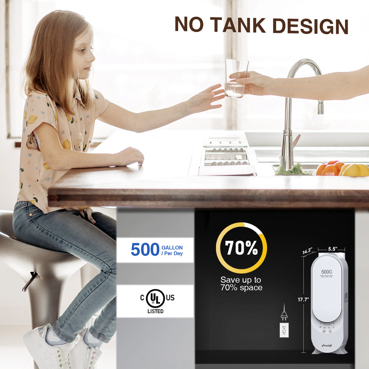 Frizzlife 500 GPD Tankless Reverse Osmosis Water System With Alkaline & Remineralization, PX500-A
