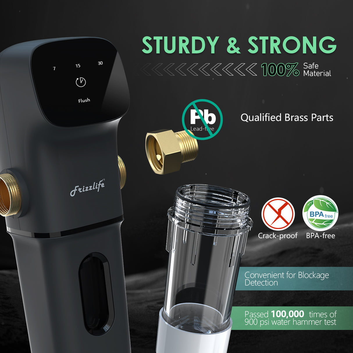 Frizzlife JX800 Advanced Whole House Sediment Water Filter System, Auto Flush Design