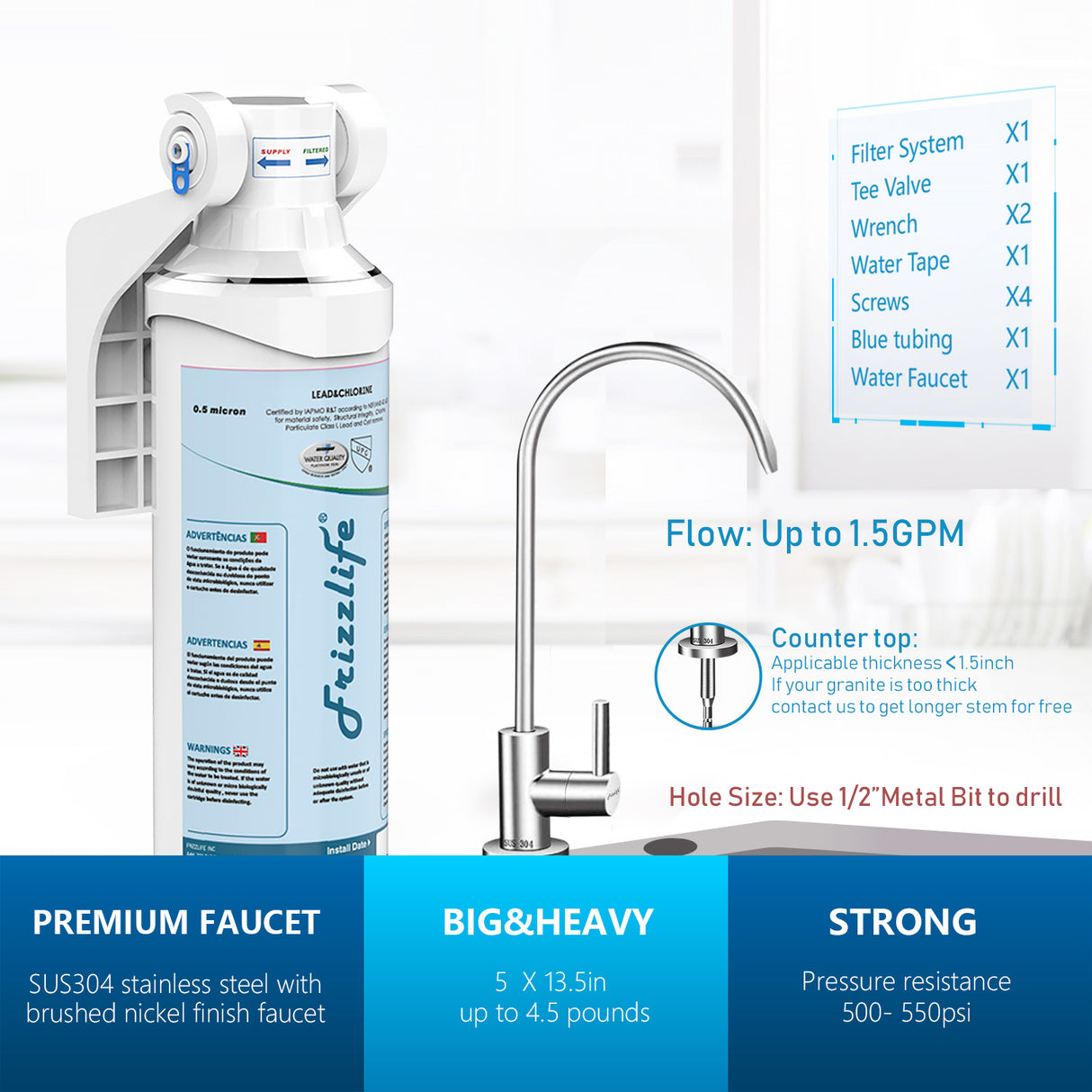 Frizzlife MP99 Under Sink Water Filter With Drinking Faucet