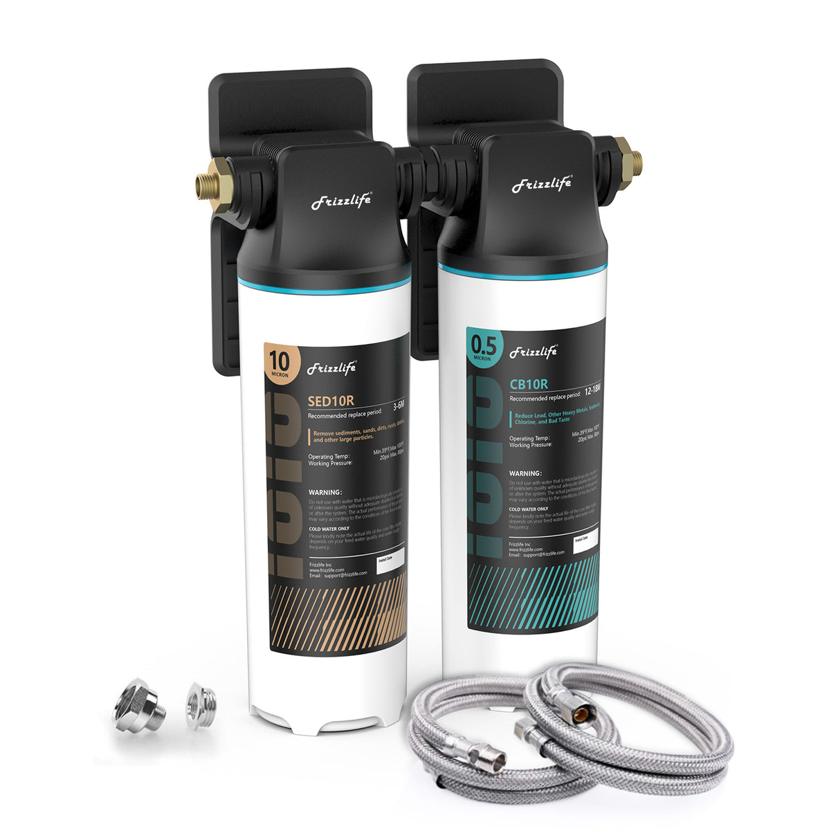 Frizzlife DW10 Système de filtre à eau sous évier, éléments certifiés NSF/ANSI 53 et 42, filtre à eau à connexion directe en 2 étapes