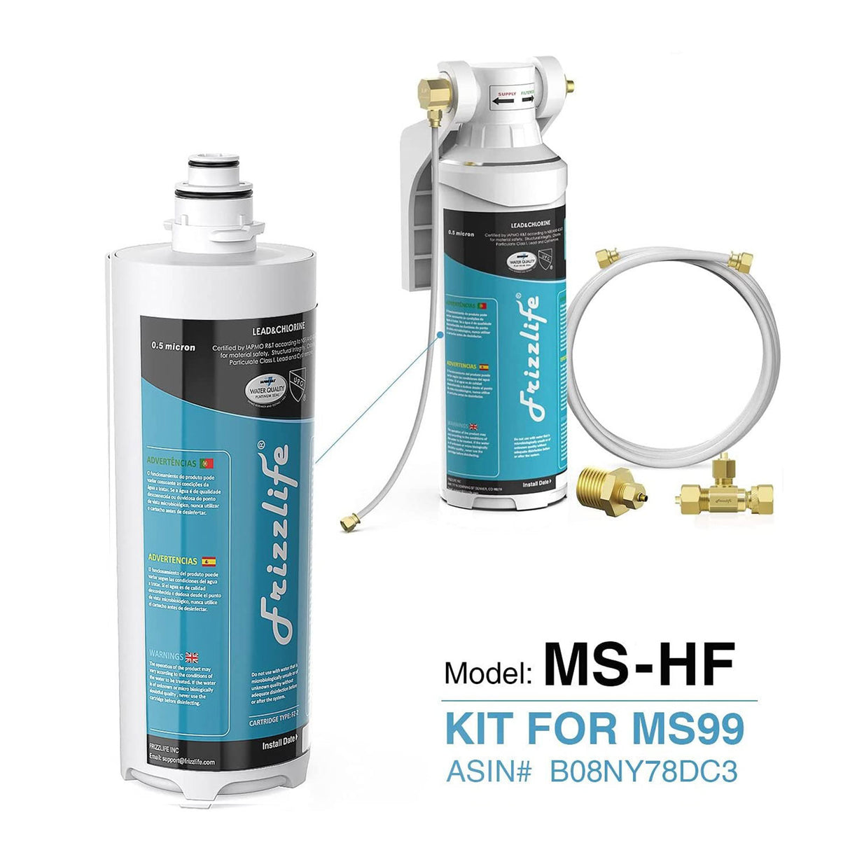 Frizzlife MS-HF Kit de cartouche filtrante de rechange pour MS99 – Comprend une cartouche filtrante et un boîtier de filtre
