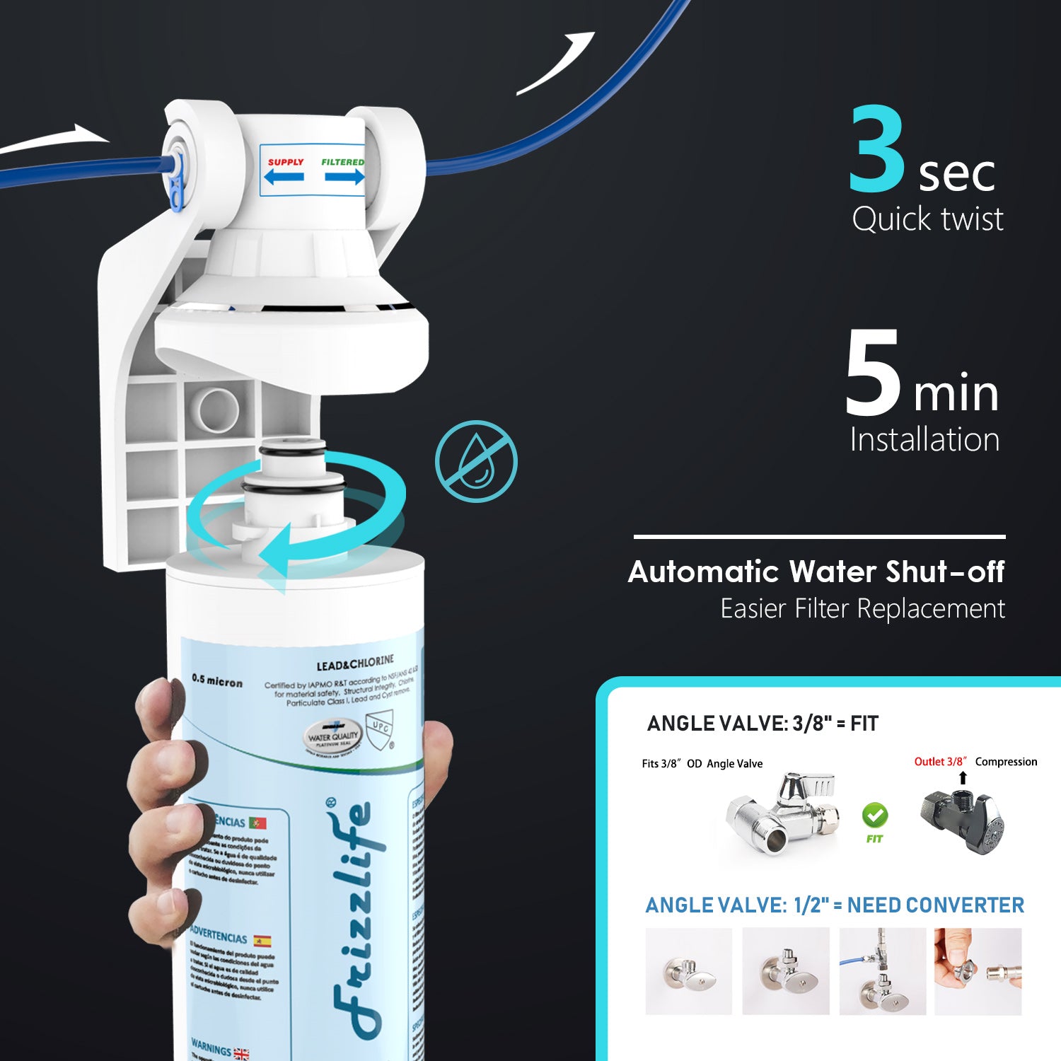 Frizzlife Under-Sink Water Filter System with Faucet, MP99
