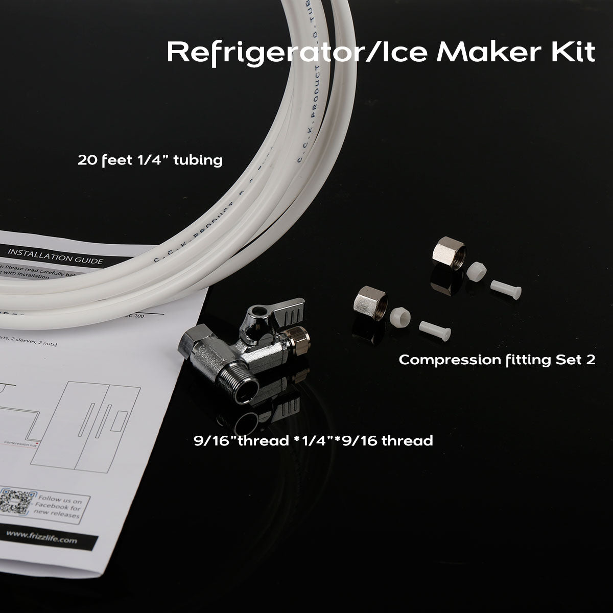 Frizzlife IMC-2 Kit de máquina de hielo compatible con sistema de filtro de agua de conexión de manguera trenzada (rosca de 9/16") 