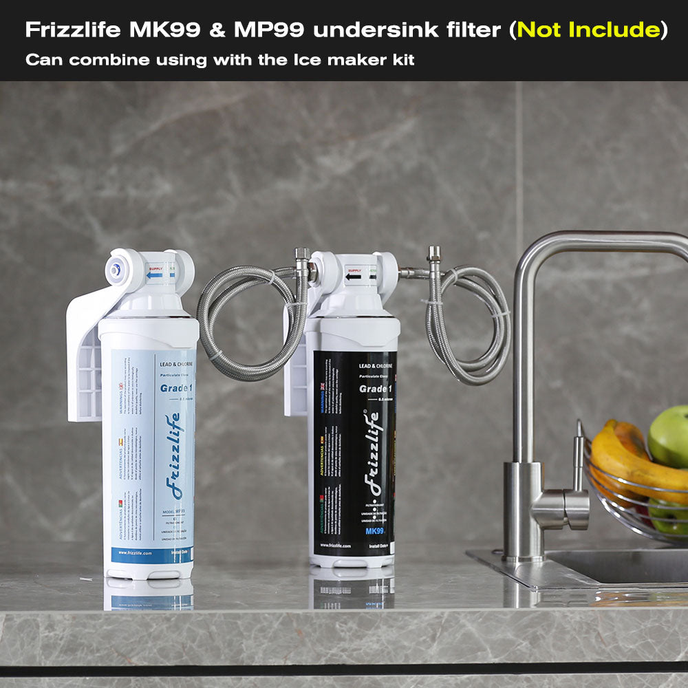 El kit para hacer hielo Frizzlife IMC-1 se adapta al sistema de ósmosis inversa y filtro de agua (salida de 1/4" y 3/8")