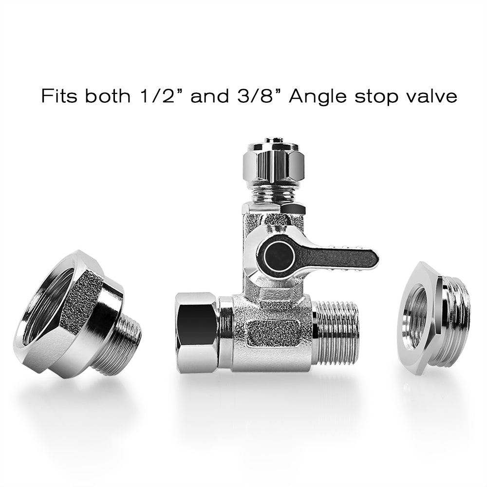 1/2" X 1/4" X 1/2" NPT Lead-Free Water Tee Angle Stop Adapter Valve - CPVC, Single
