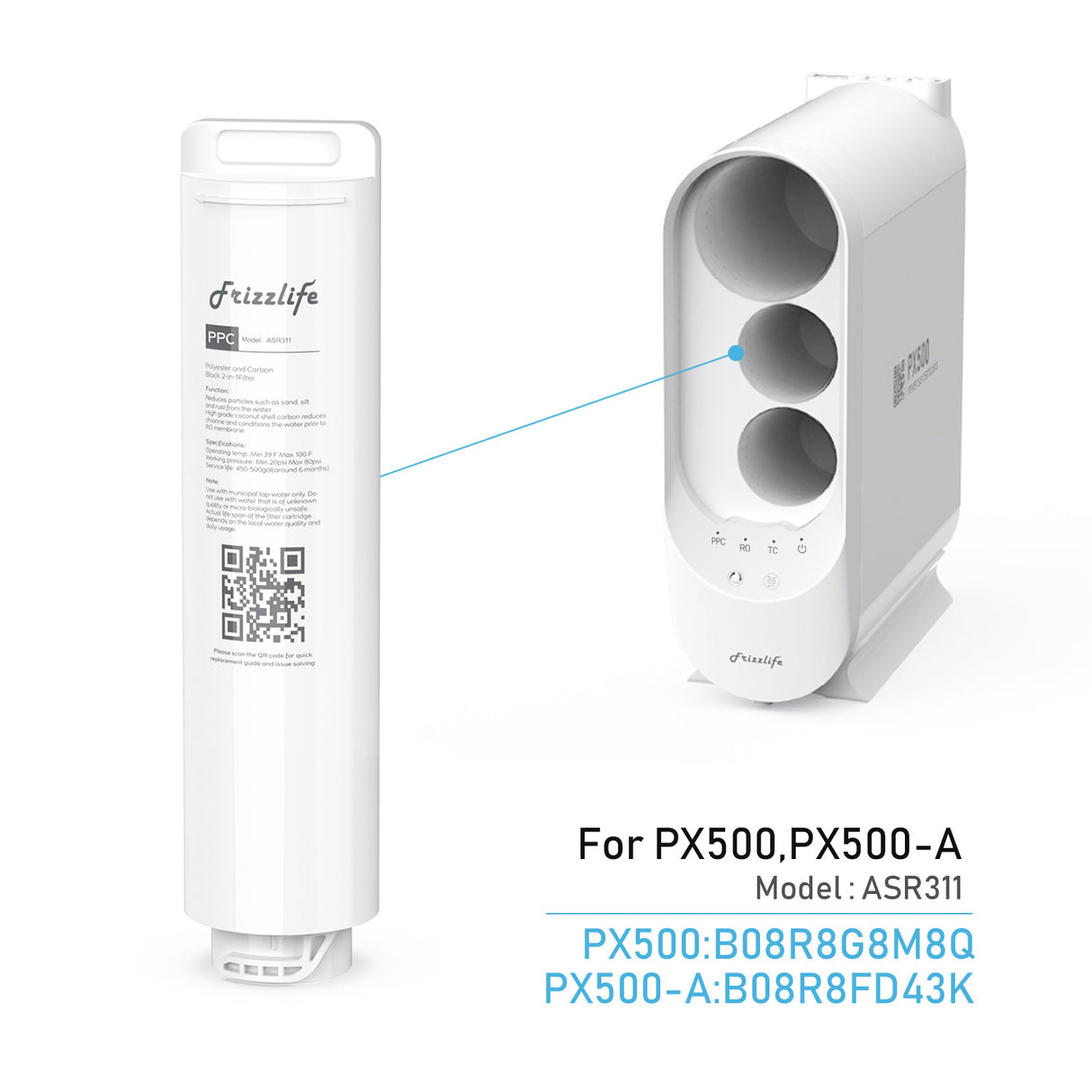 Cartucho de filtro de repuesto FRIZZLIFE ASR311 para PX500, PX500-A (primera etapa) 