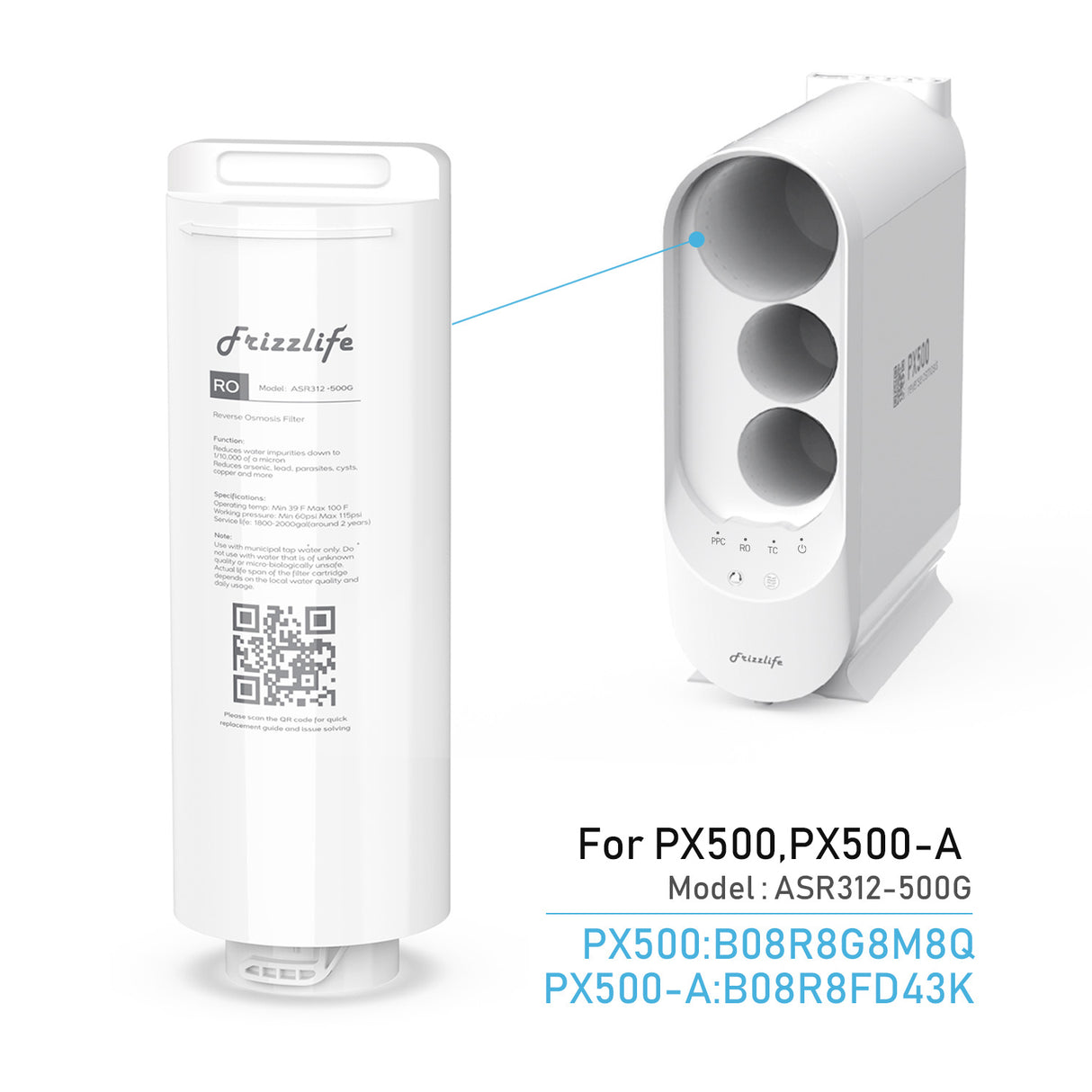 FRIZZLIFE ASR312-500G RO Cartucho de filtro de repuesto para PX500, PX500-A (2da etapa) 